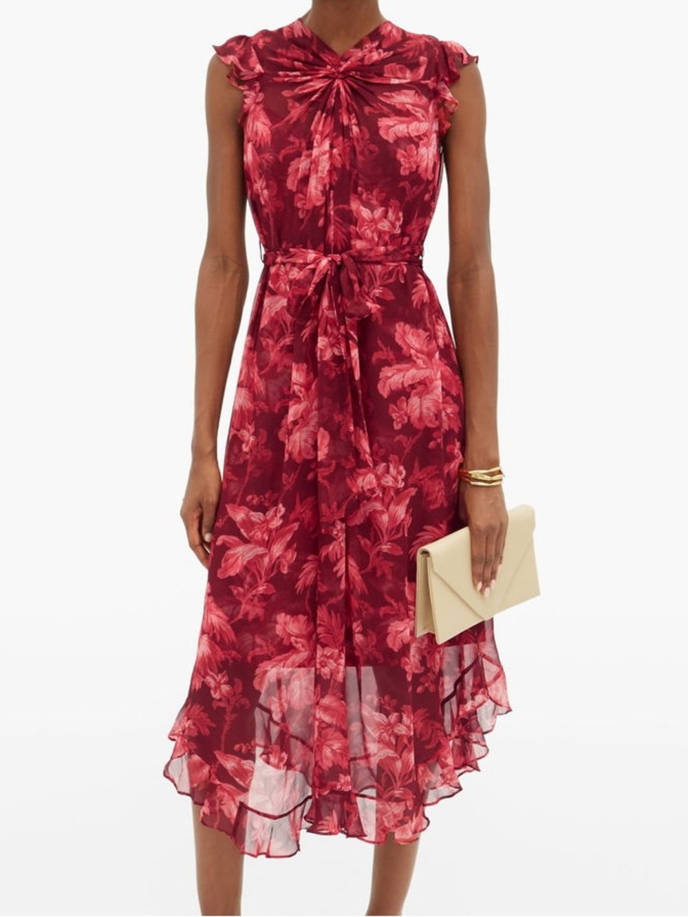Zimmermann Ladybeetle Floral Print Chiffon Midi Dress 100% Silk Burgundy
